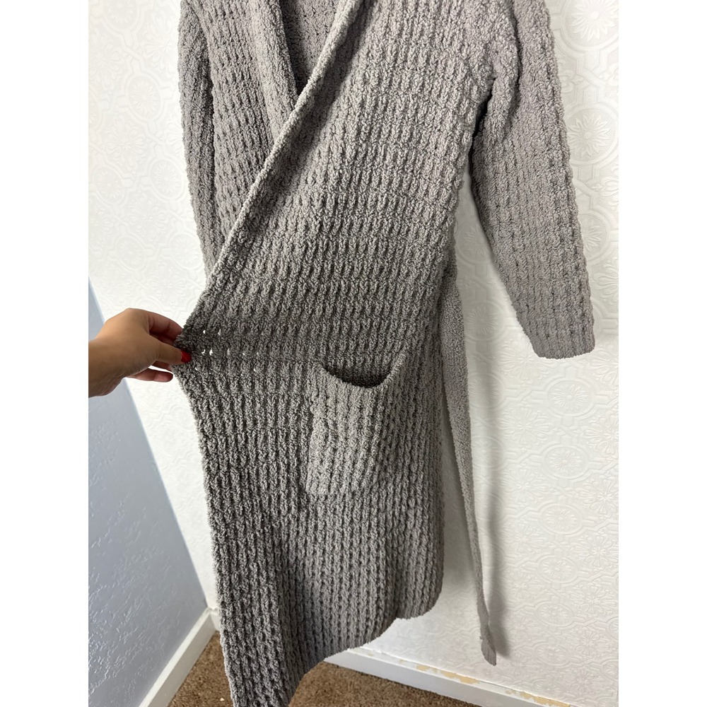 Pottery Barn Gray Popcorn Knit Plush Robe Small Shawl Collar Belted Loungewear - Picture 4 of 8